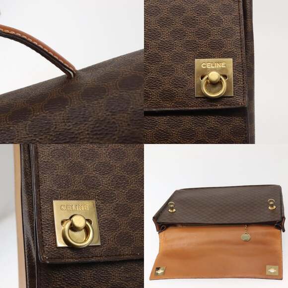 CELINE Macadam Canvas Hand Bag Pvc Leather Brown Gold - Picture 11 of 13